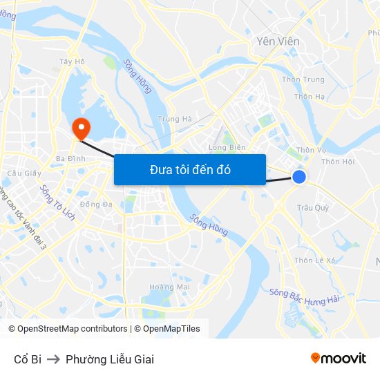 Cổ Bi to Phường Liễu Giai map