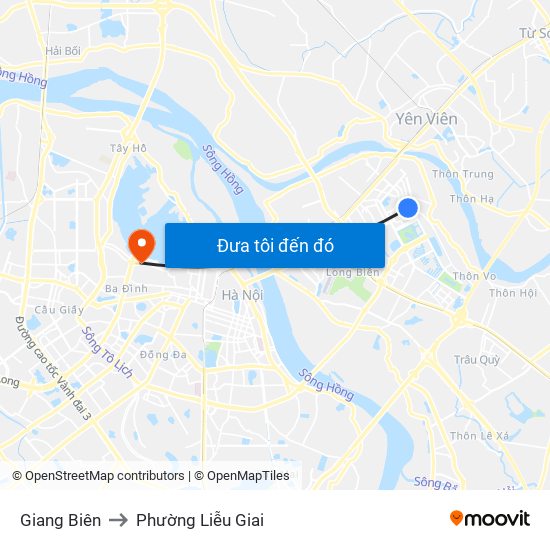 Giang Biên to Phường Liễu Giai map