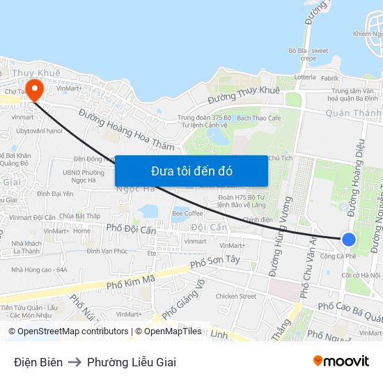 Điện Biên to Phường Liễu Giai map