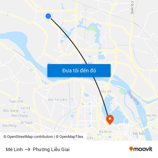 Mê Linh to Phường Liễu Giai map