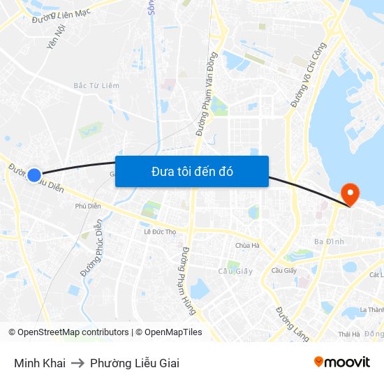 Minh Khai to Phường Liễu Giai map