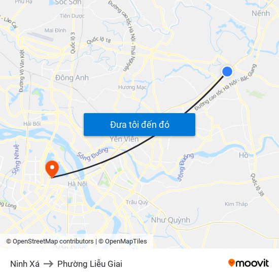 Ninh Xá to Phường Liễu Giai map