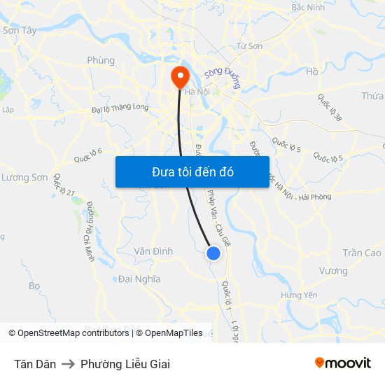 Tân Dân to Phường Liễu Giai map