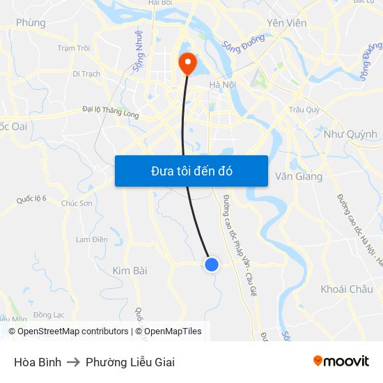 Hòa Bình to Phường Liễu Giai map