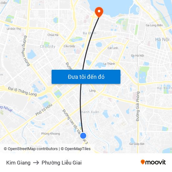 Kim Giang to Phường Liễu Giai map