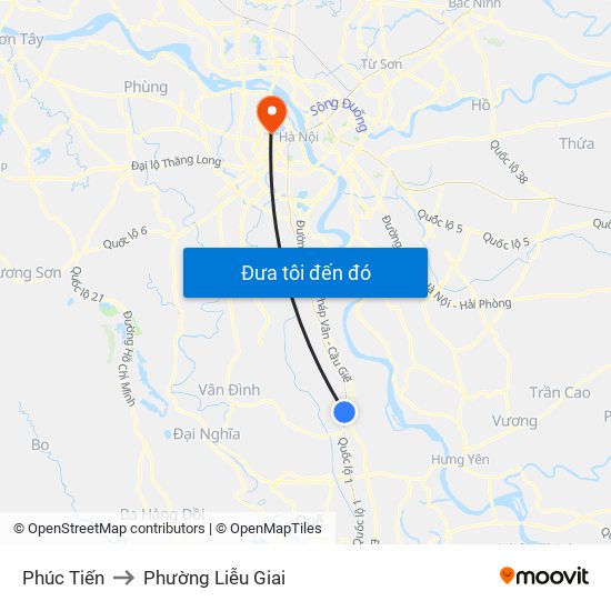 Phúc Tiến to Phường Liễu Giai map