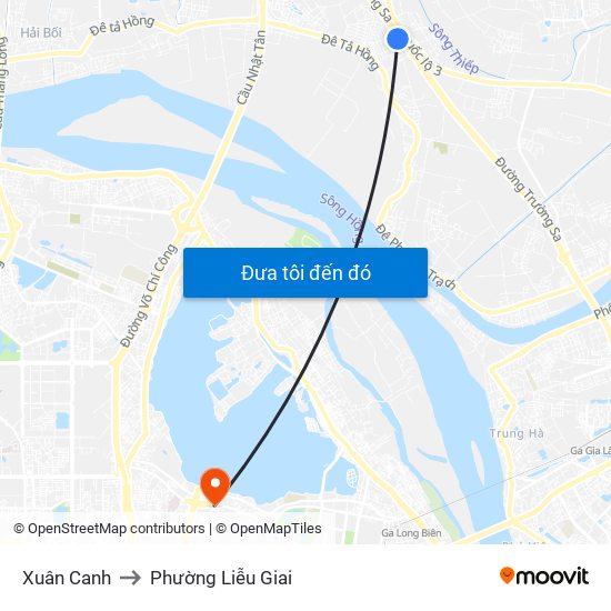 Xuân Canh to Phường Liễu Giai map