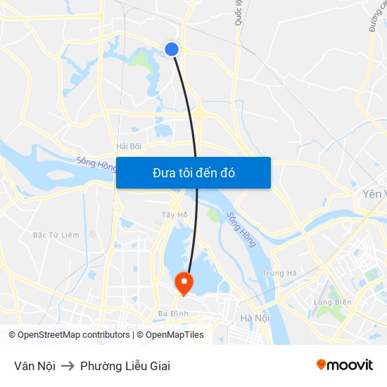 Vân Nội to Phường Liễu Giai map