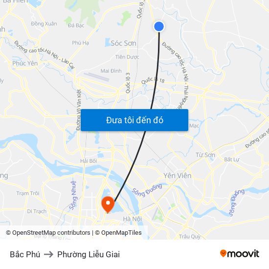 Bắc Phú to Phường Liễu Giai map