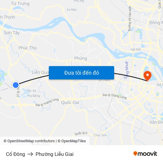 Cổ Đông to Phường Liễu Giai map