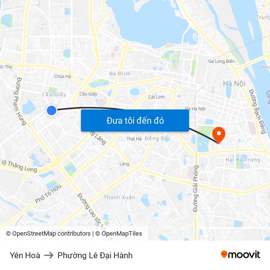 Yên Hoà to Phường Lê Đại Hành map