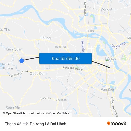 Thạch Xá to Phường Lê Đại Hành map