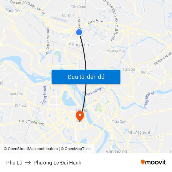 Phù Lỗ to Phường Lê Đại Hành map