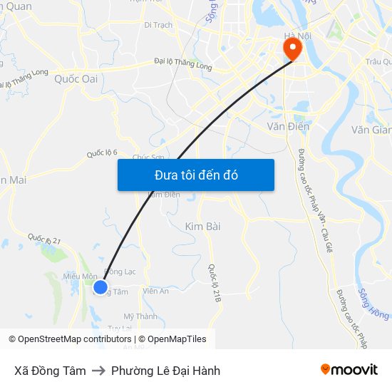 Xã Đồng Tâm to Phường Lê Đại Hành map