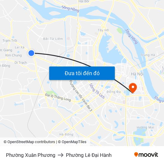 Phường Xuân Phương to Phường Lê Đại Hành map