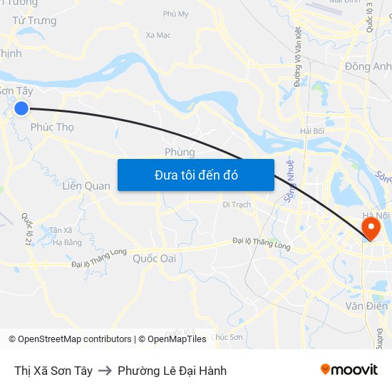 Thị Xã Sơn Tây to Phường Lê Đại Hành map