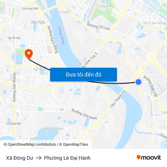 Xã Đông Dư to Phường Lê Đại Hành map
