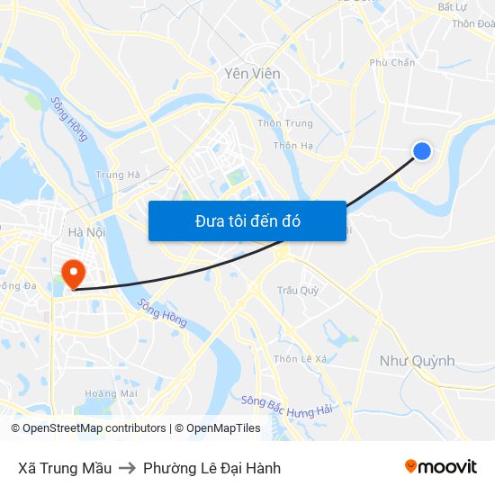 Xã Trung Mầu to Phường Lê Đại Hành map