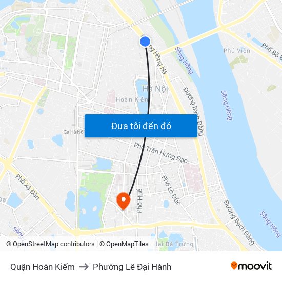 Quận Hoàn Kiếm to Phường Lê Đại Hành map