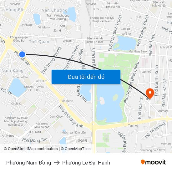 Phường Nam Đồng to Phường Lê Đại Hành map