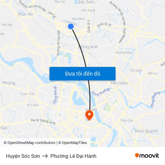 Huyện Sóc Sơn to Phường Lê Đại Hành map