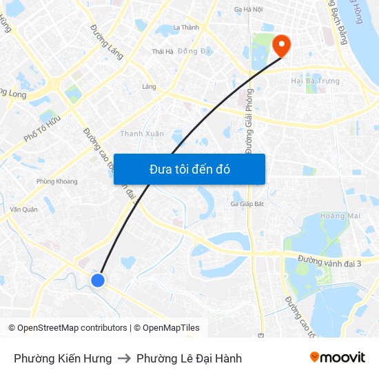 Phường Kiến Hưng to Phường Lê Đại Hành map