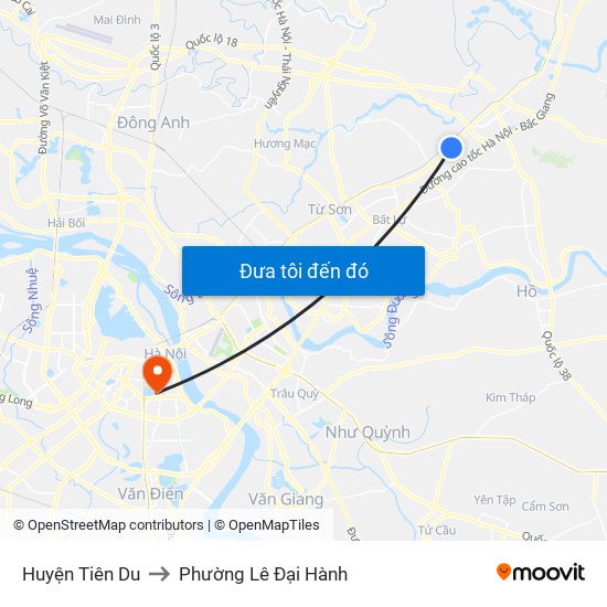 Huyện Tiên Du to Phường Lê Đại Hành map