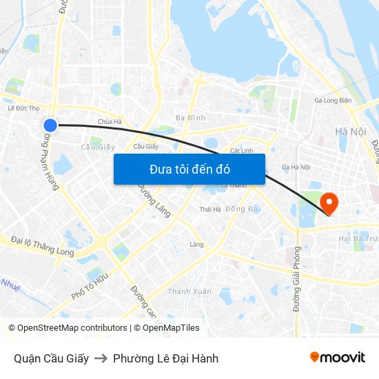 Quận Cầu Giấy to Phường Lê Đại Hành map