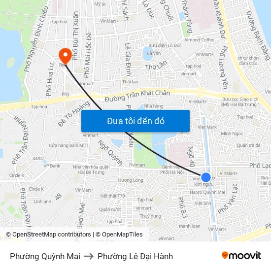 Phường Quỳnh Mai to Phường Lê Đại Hành map