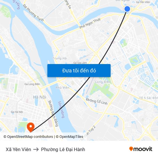 Xã Yên Viên to Phường Lê Đại Hành map
