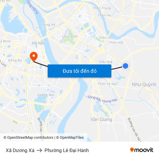 Xã Dương Xá to Phường Lê Đại Hành map