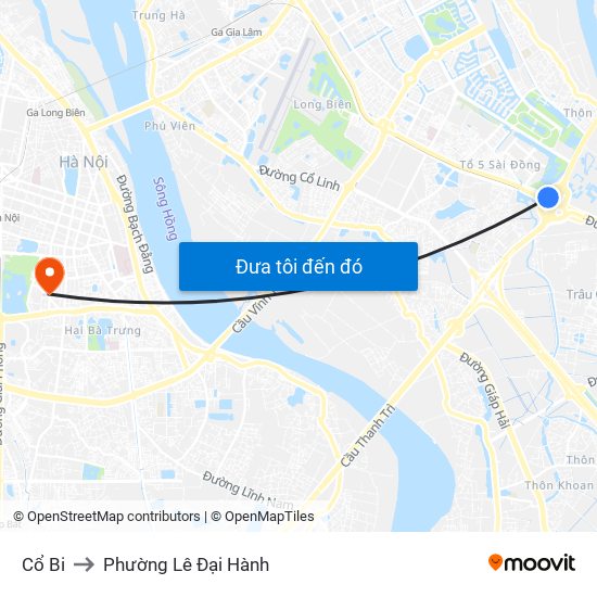 Cổ Bi to Phường Lê Đại Hành map