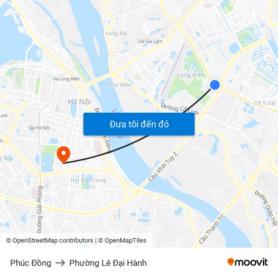 Phúc Đồng to Phường Lê Đại Hành map