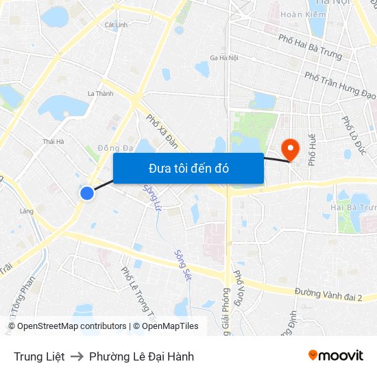 Trung Liệt to Phường Lê Đại Hành map