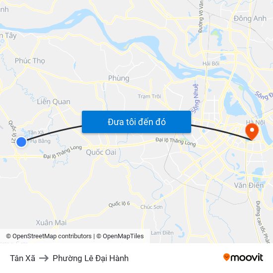 Tân Xã to Phường Lê Đại Hành map