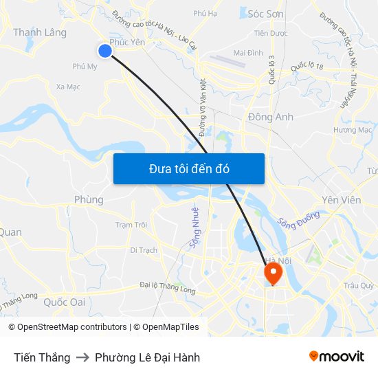 Tiến Thắng to Phường Lê Đại Hành map