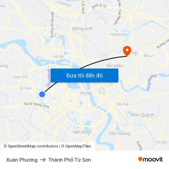 Xuân Phương to Thành Phố Từ Sơn map