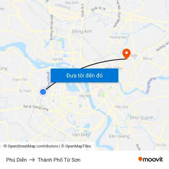 Phú Diễn to Thành Phố Từ Sơn map