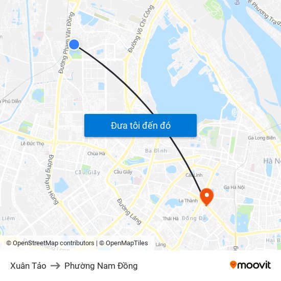Xuân Tảo to Phường Nam Đồng map