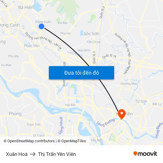 Xuân Hoà to Thị Trấn Yên Viên map