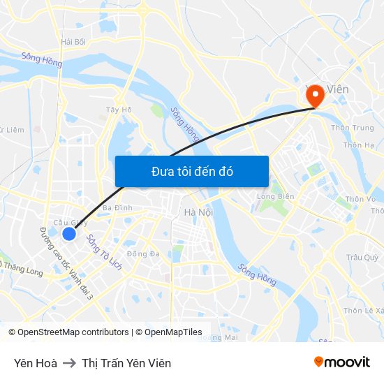 Yên Hoà to Thị Trấn Yên Viên map
