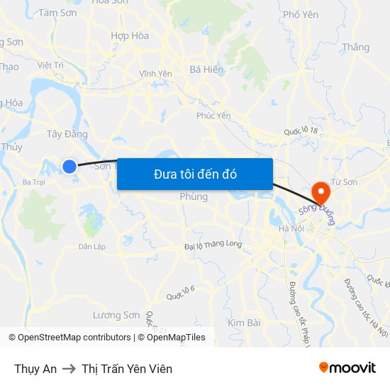 Thụy An to Thị Trấn Yên Viên map