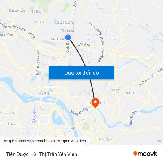 Tiên Dược to Thị Trấn Yên Viên map