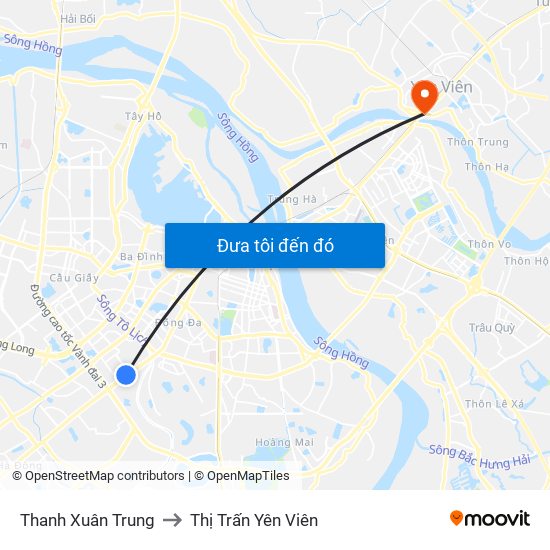 Thanh Xuân Trung to Thị Trấn Yên Viên map