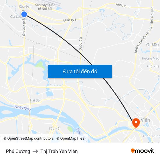 Phú Cường to Thị Trấn Yên Viên map