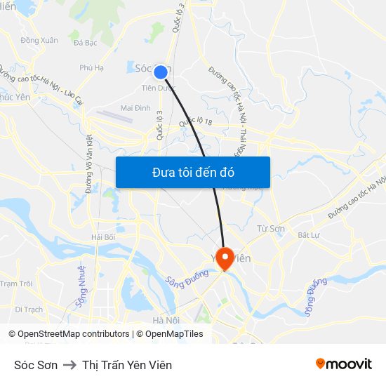 Sóc Sơn to Thị Trấn Yên Viên map