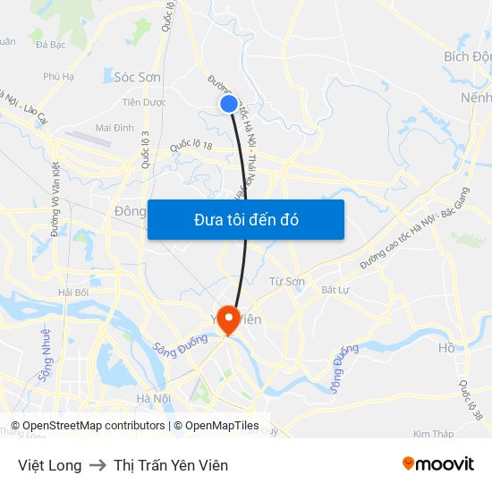 Việt Long to Thị Trấn Yên Viên map