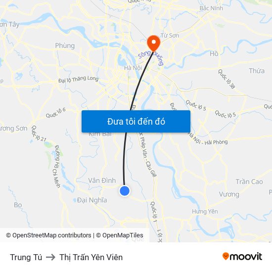 Trung Tú to Thị Trấn Yên Viên map