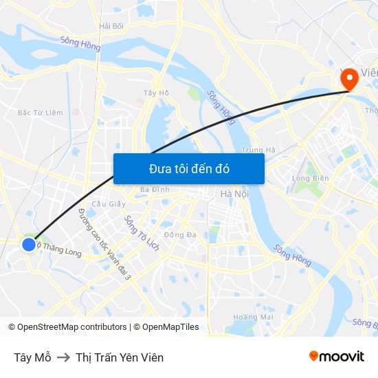 Tây Mỗ to Thị Trấn Yên Viên map