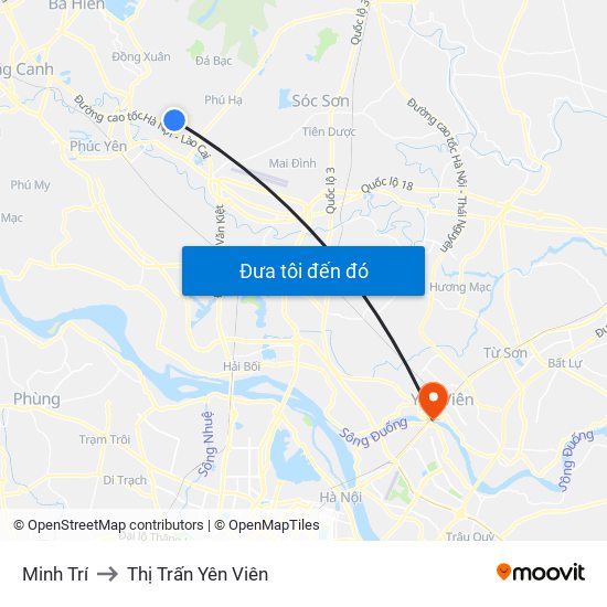 Minh Trí to Thị Trấn Yên Viên map